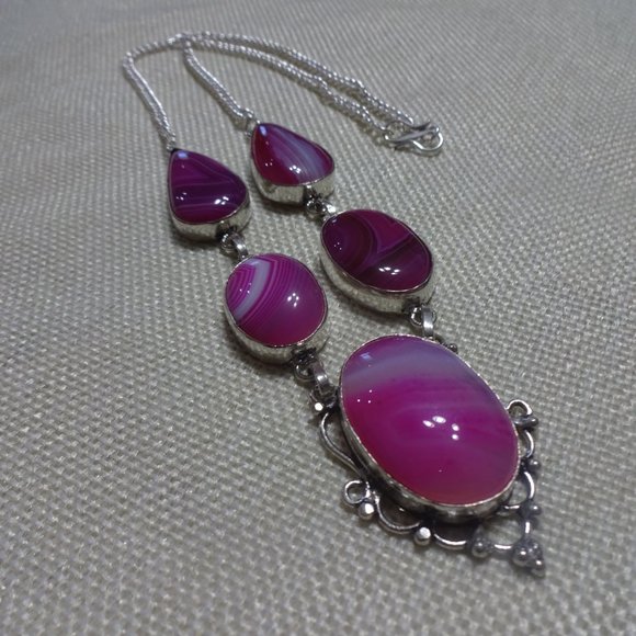 Stunning "PINK BOTSWANA AGATE" Handmade Sterling Necklace 22" #321B - Picture 2 of 3